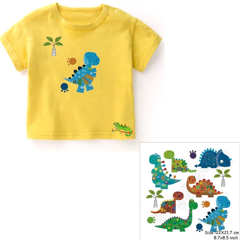 MWOOT (5 Sheets) Baby Iron On Transfers Patches Set, MWOOT Kids Appliques Assorted Car Dinosaur Animal Heat Transfer Stickers for T-Shirt Clothing Jeans Backpack Decorations DIY - Image 4